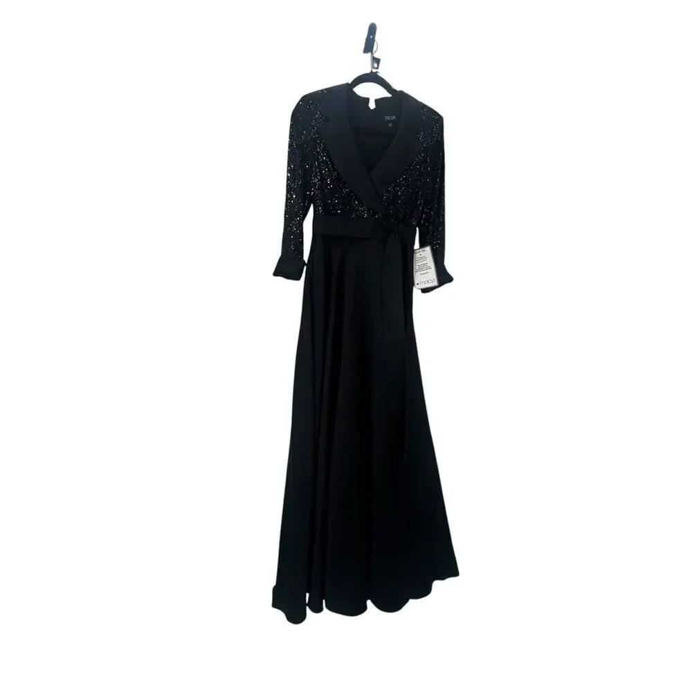 Xscape Women's Evening Sequin Long Sleeve Tux Ballgown Black Size 6 NWT - Picture 5 of 12